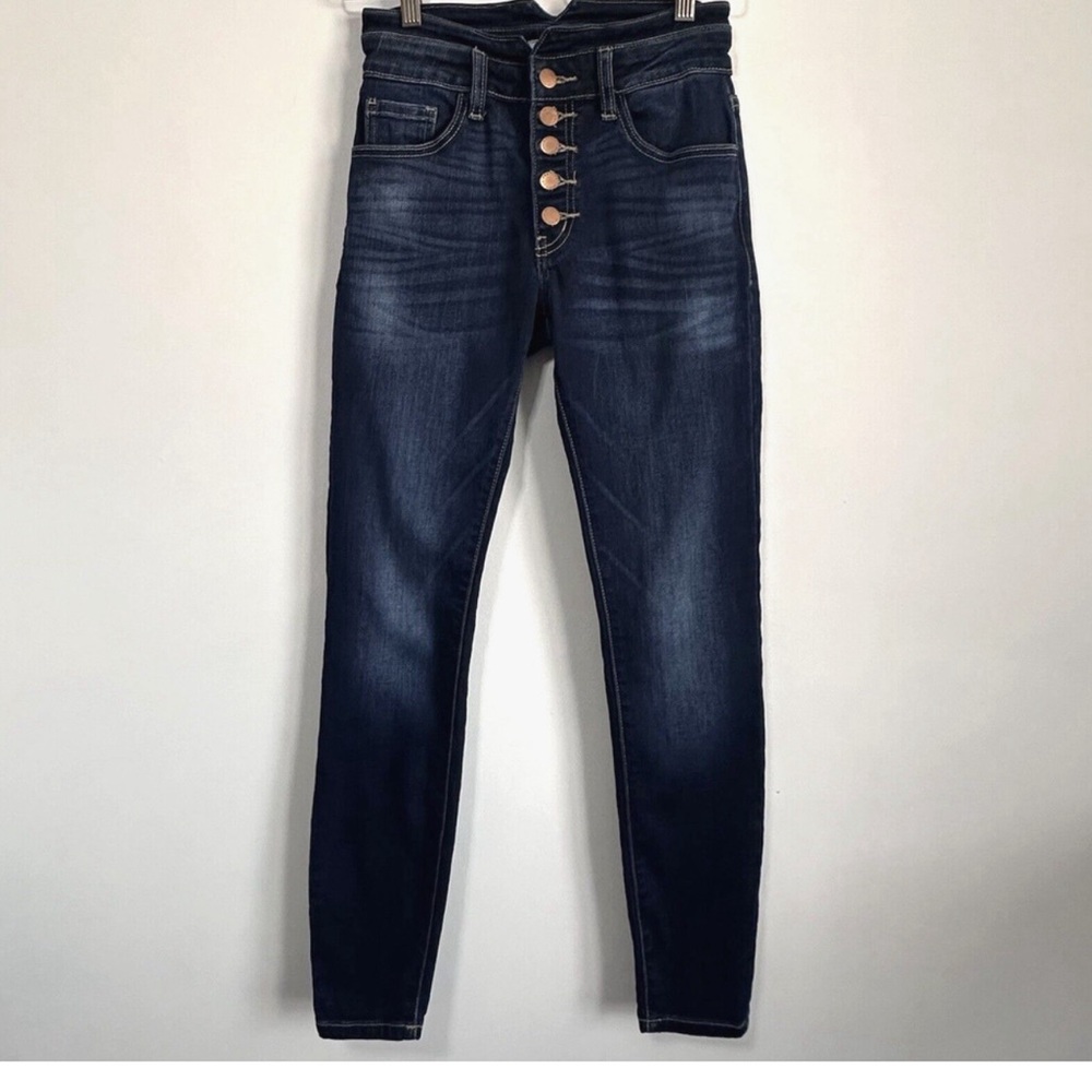KanCan High Rise Skinny Jeans 26 Exposed Button Blue Stretch Casual Mid Rise